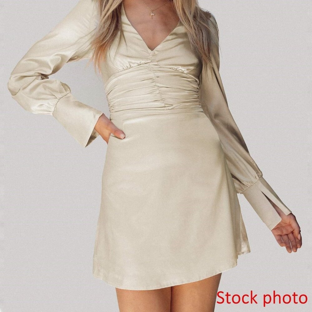 Princess Polly Deliah Champagne Long Sleeve Mini Dress Size 6